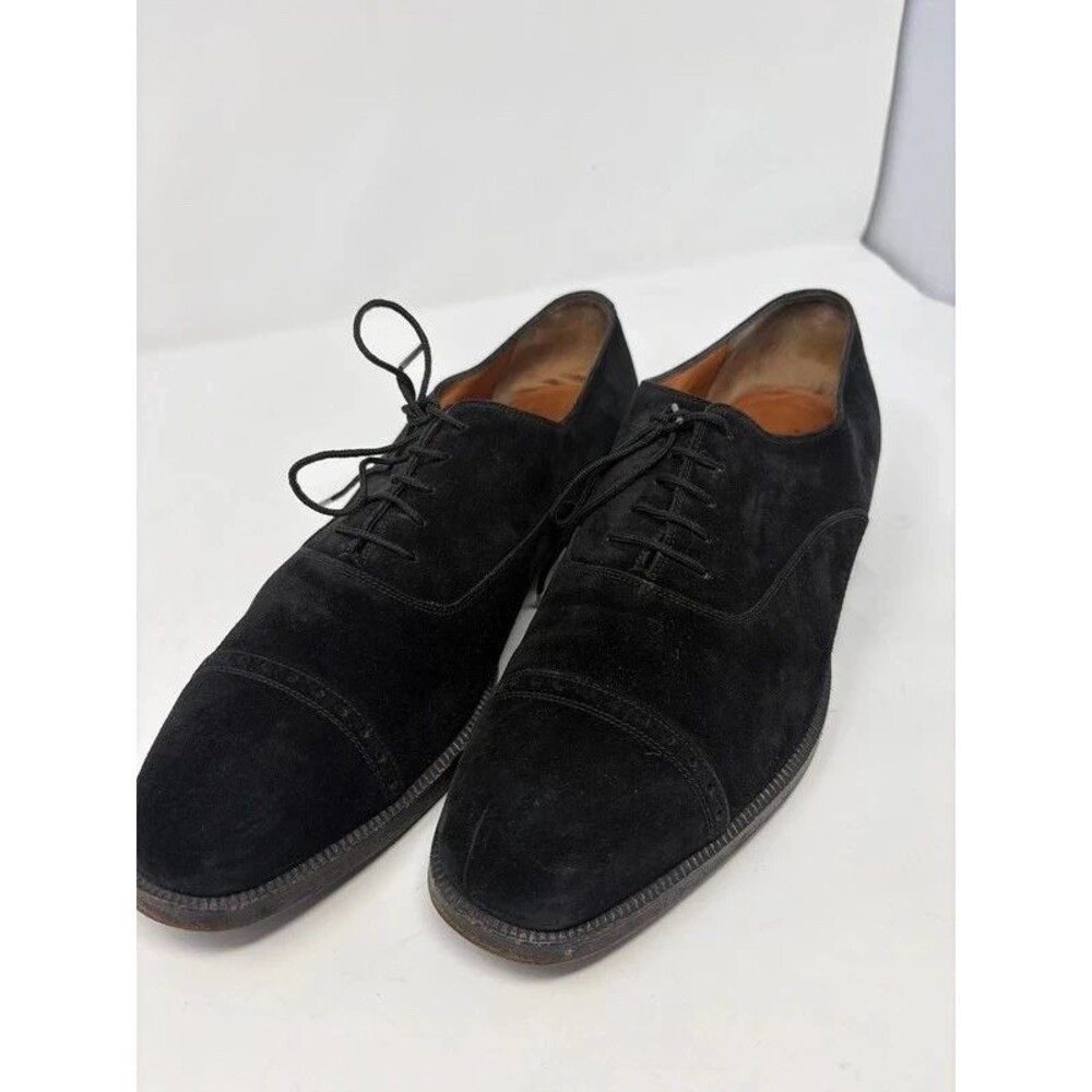 Salvatore Ferragamo Mens Black Suede Cap Toe Oxford Dress Shoes 9596 Scuffed 10
